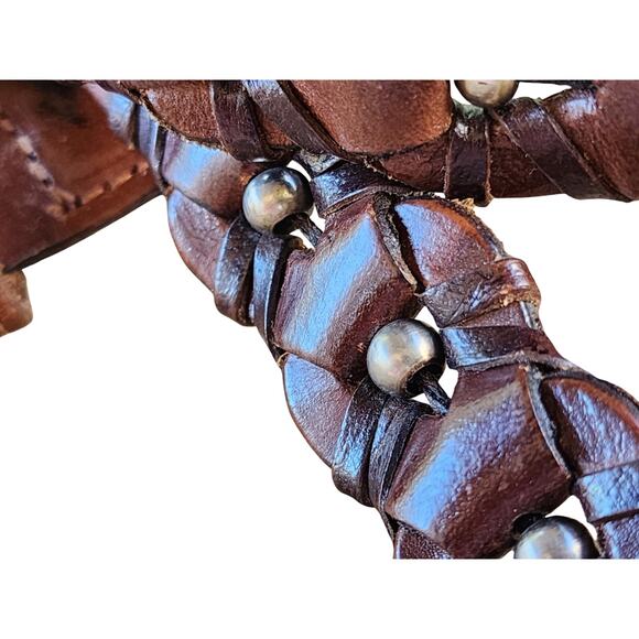 VTG Donna Katz Woven Brown Leather Belt Silver Stud Ball Detail Boho Western M main image 6